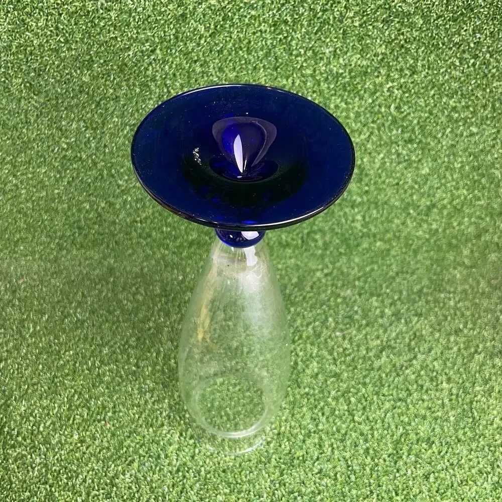 Vintage Schott Zwiesel Blown Glass Cobalt Blue Footed Bud Vase